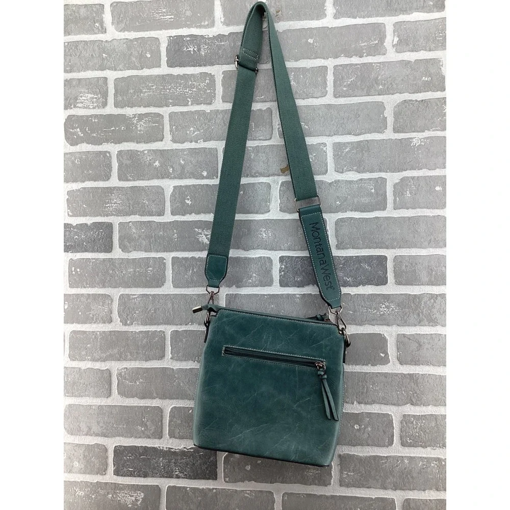 Montana West Select Teal Crossbody Bag Faux Leather Adjustable Strap Pocket